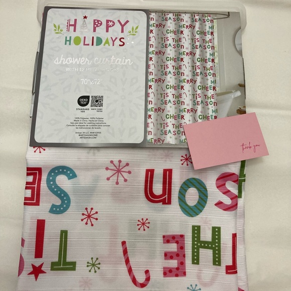 Artisan 34 Happy Holidays Shower curtain with hooks Multi colored Merry Cheer - Picture 1 of 7